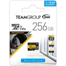 TEAMGROUP HIGH ENDURANCE 256GB Micro SDXC UHS-I U3 V30 4K 100MB/s(Designed for Monitoring) Stable Durable Long Lasting Flash Memory Card for Security